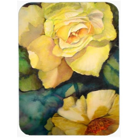 Carolines Treasures PJC1047LCB Yellow Roses Glass Cutting Board; Large